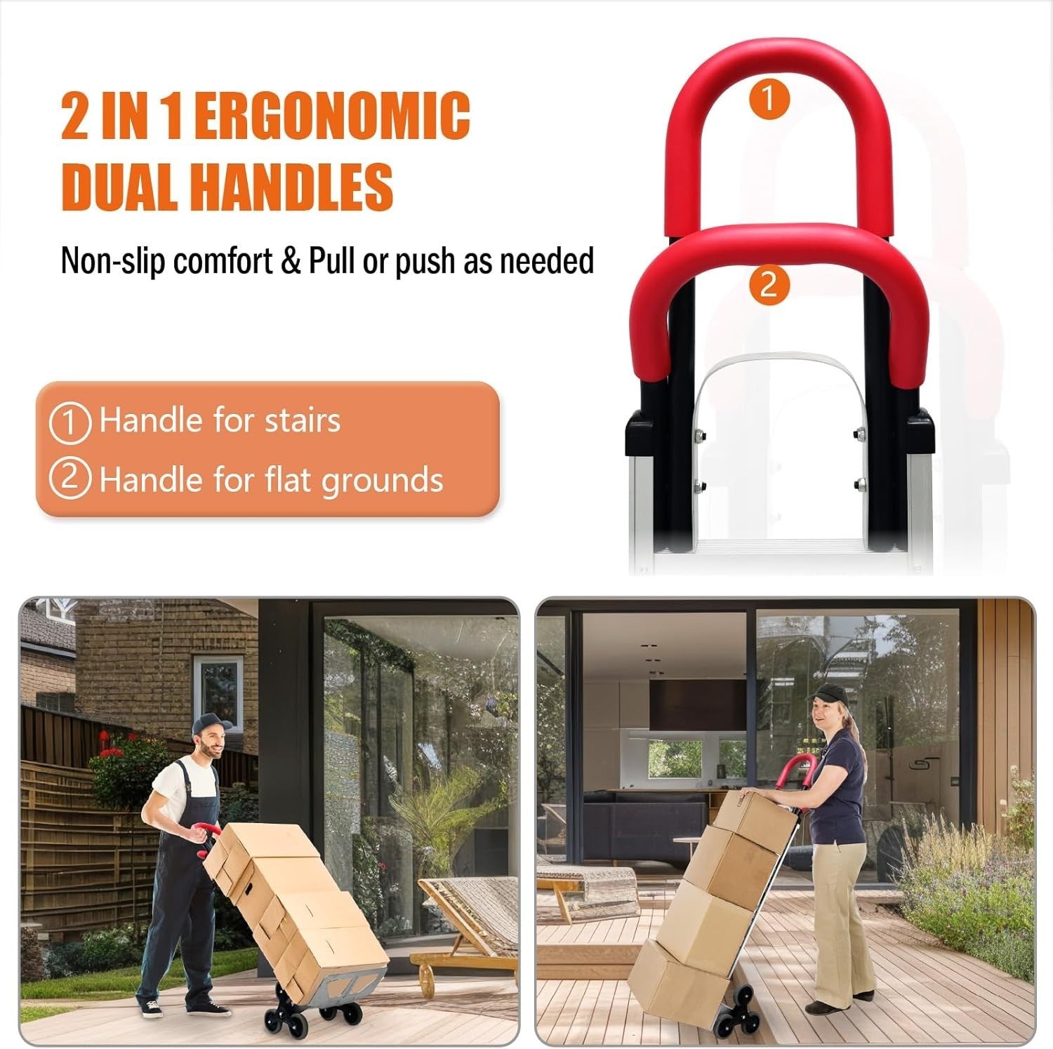 600lb Stair Climbing Hand Truck 2in1 Folding Dolly 6 Wheel Heavy Duty