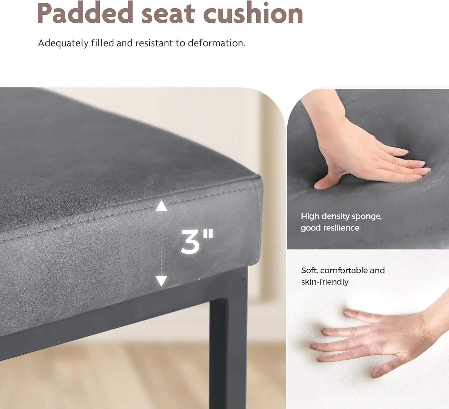 Grey PU Leather Bar Stool – Modern Kitchen & Breakfast Counter Chair