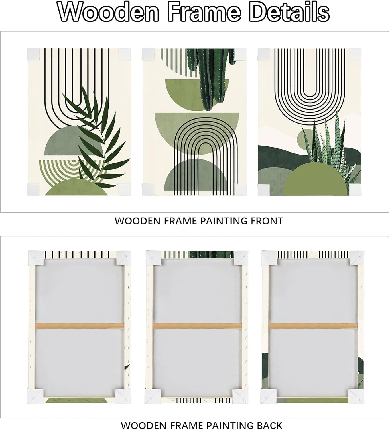 Set of 3 Framed Sage Green Botanical Canvas Wall Art 50x70cm