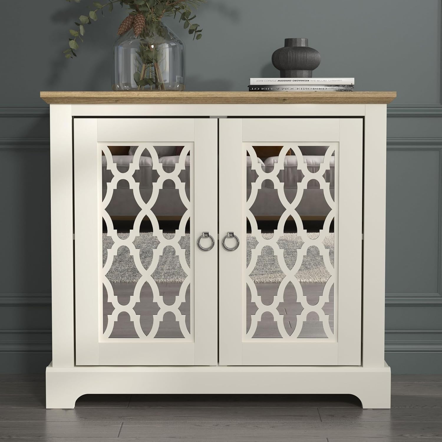 Ivory Oak 2 Door Sideboard Cabinet Lockable Storage Console Organizer