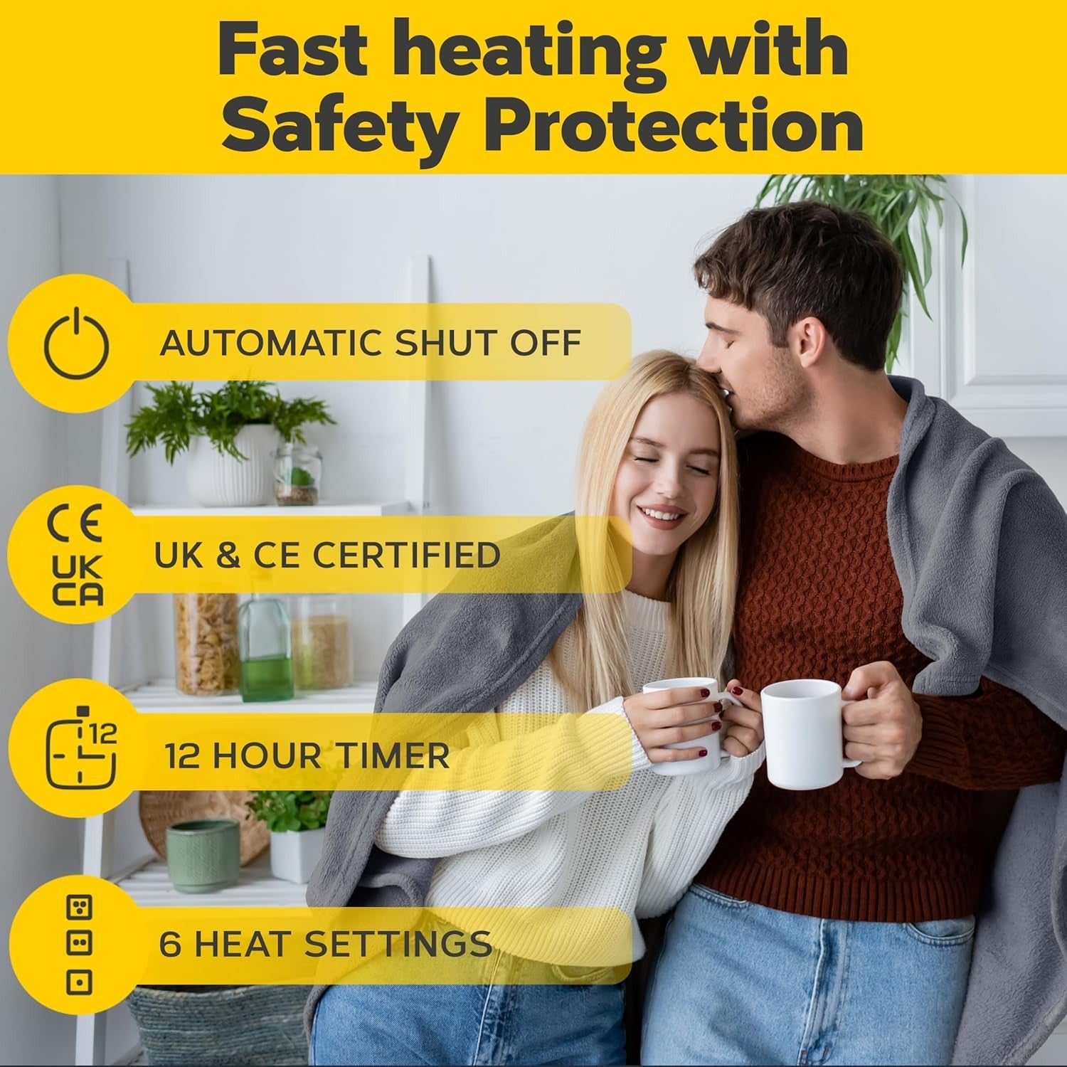 King Size Electric Heated Throw Dual Control 230x250cm Washable