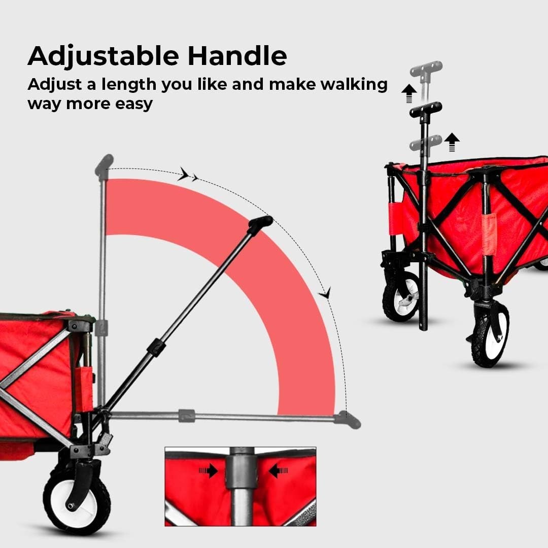 Heavy Duty Folding Garden Trolley Cart 80KG Beach Wagon with Adjustable Handle