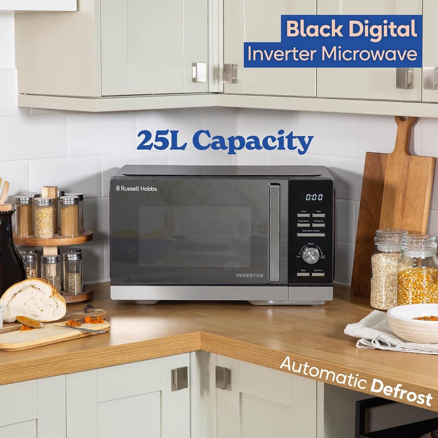 25L Digital Inverter Microwave 900W 8 Auto Cook Black LED