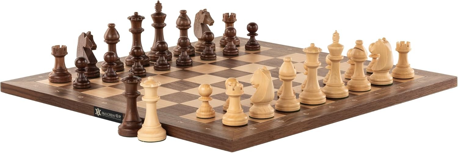 Triple Weighted Wooden Chess Pieces Set 3.75" King w/ Bags & Extra Queens