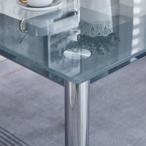 Glass Dining Table 105x70cm Modern Rectangular Grey with Lower Shelf