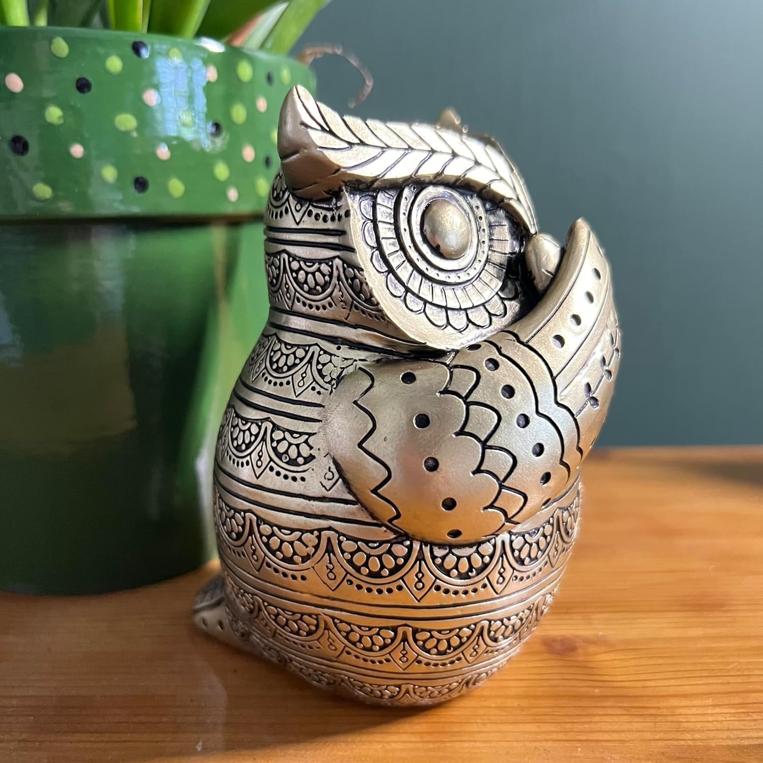 Golden Owl Figurine 13cm Home Decor Ornament Gold Statue Shelf Display Gift
