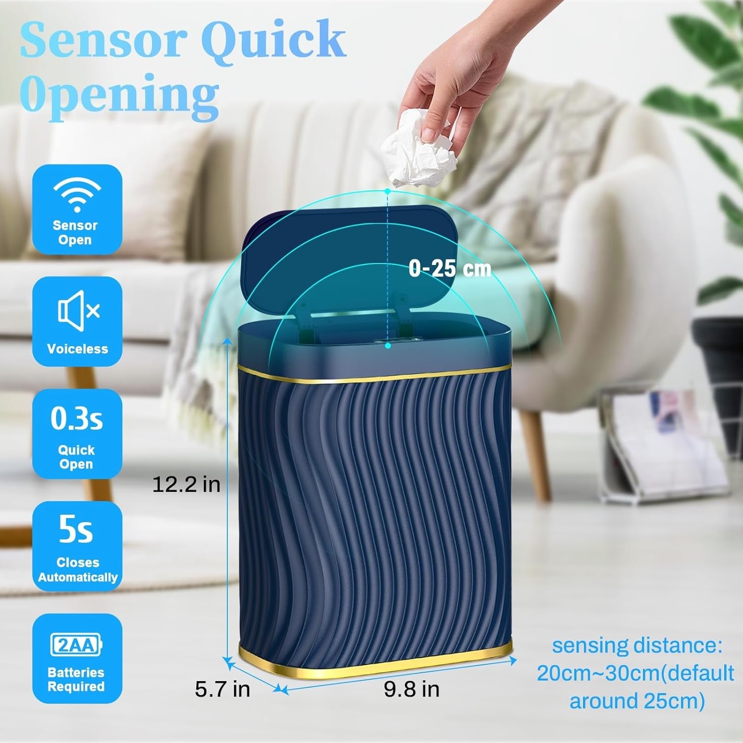 2.6 Gallon Touchless Bathroom Trash Can Slim Waterproof Smart Bin