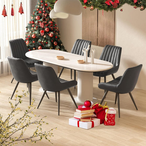 6 Black Upholstered Dining Chairs Thick Cushioned Seat Metal Legs Kitchen