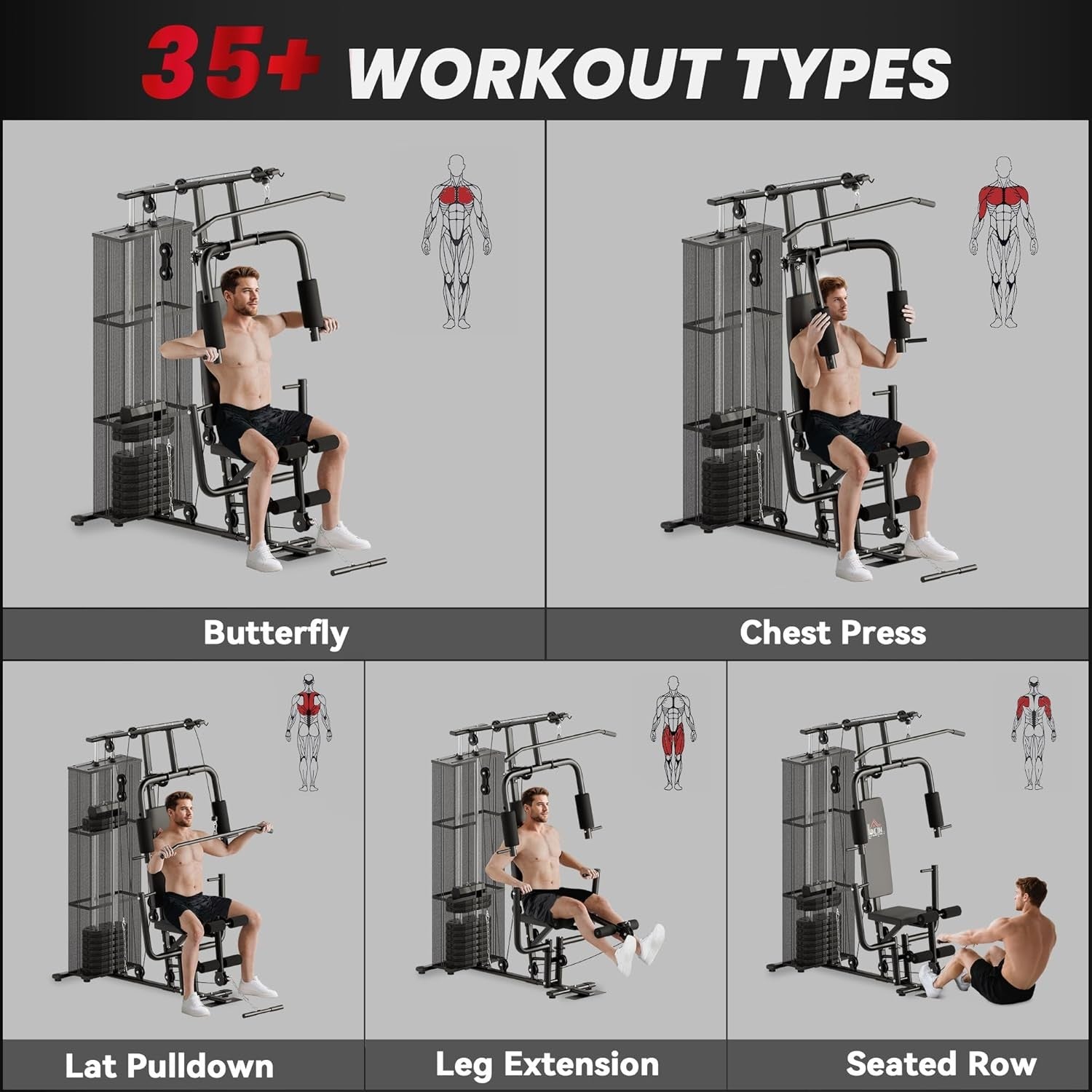 Multi Gym Workout Station 45kg Weight Stack Home Strength Trainer