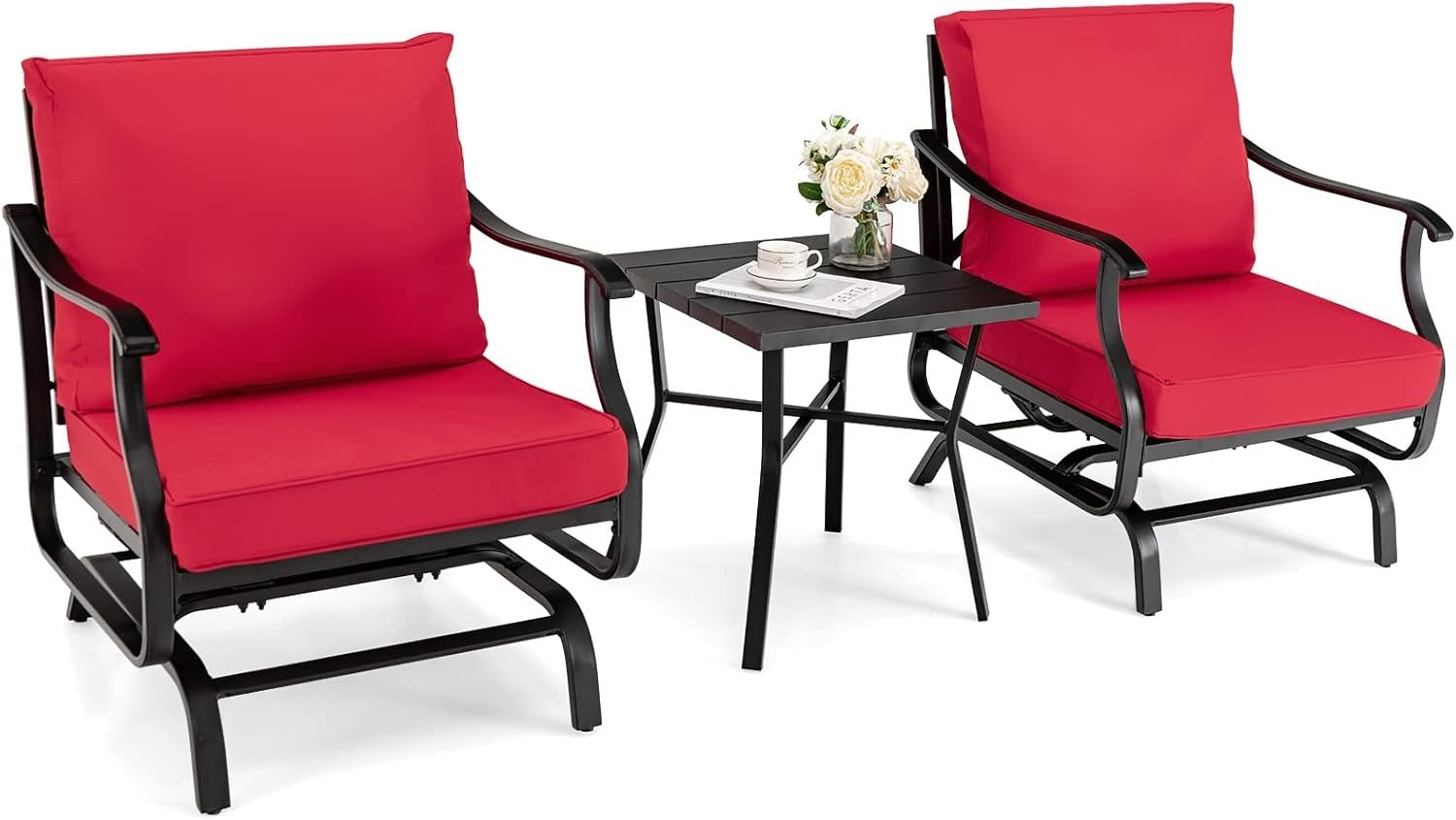 Outdoor Glider Rocking Chair Set w/Cushions & Table Patio Garden