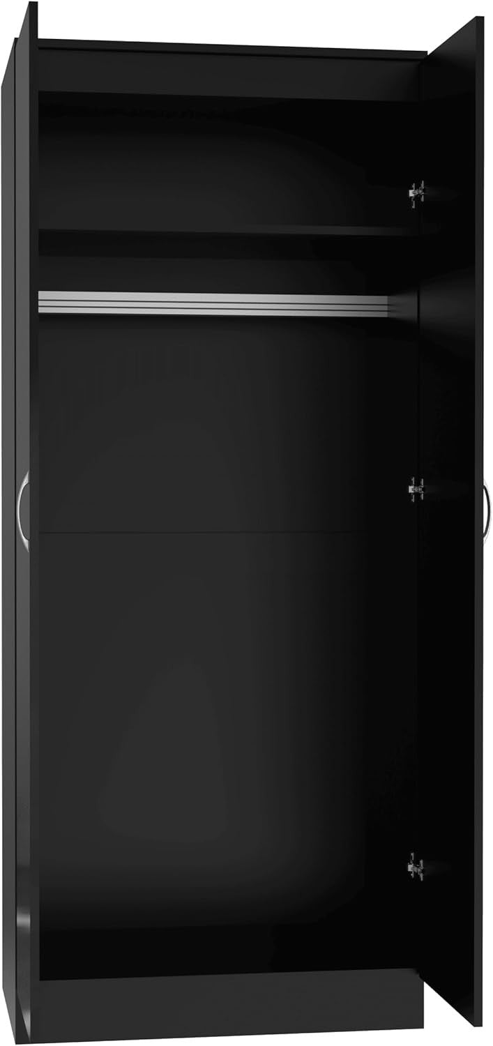 High Gloss 2 Door Wardrobe Slim Storage with Shelf & Hanging Rail 180cm
