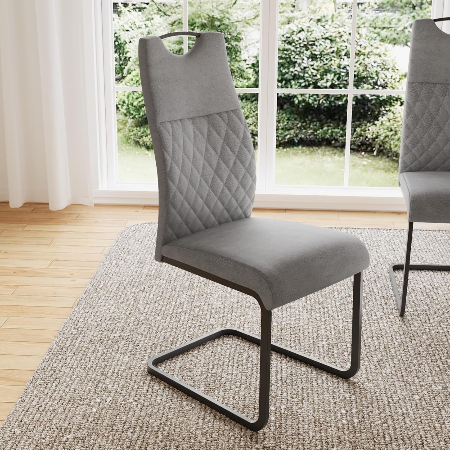 Extendable Dining Table Set 4-6 Seats Grey Chairs MDF Kitchen Living Room
