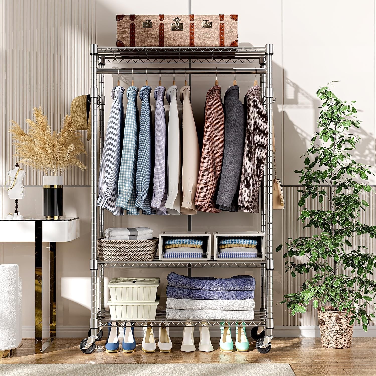 Heavy Duty Chrome Garment Rack with Wheels – 3 Tier, 189cm