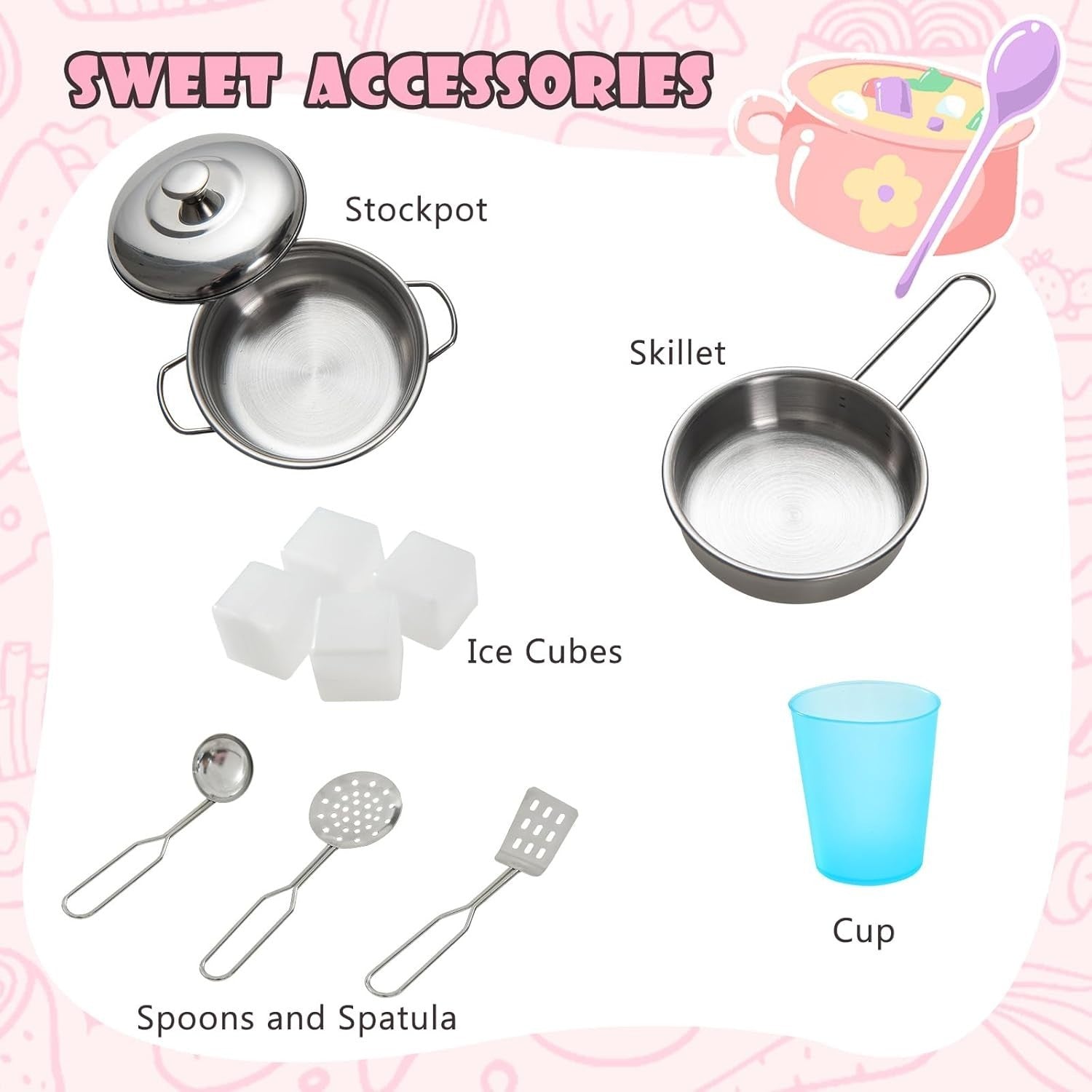 Kids Wooden Play Kitchen Blackboard Microwave Ice Maker Pink Toy