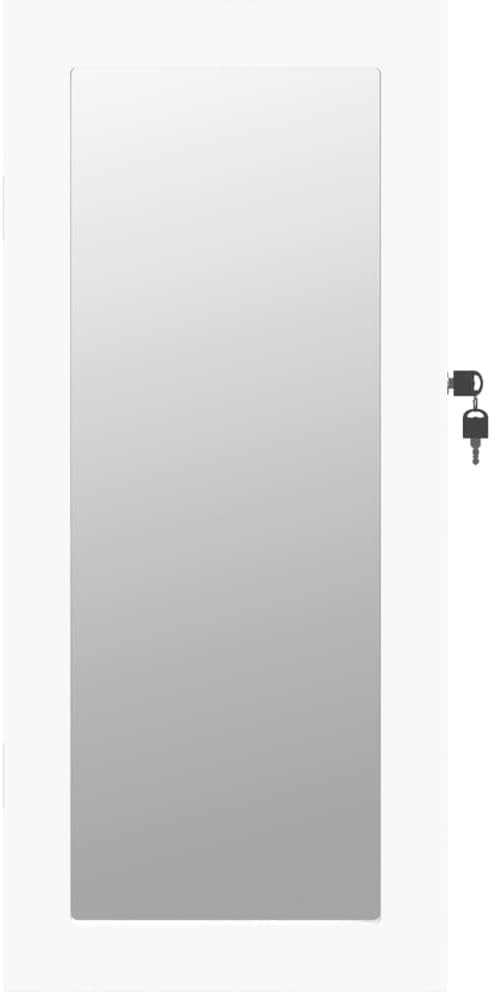 Compact Wall Mounted Jewelry Cabinet Mirror Lockable Storage White