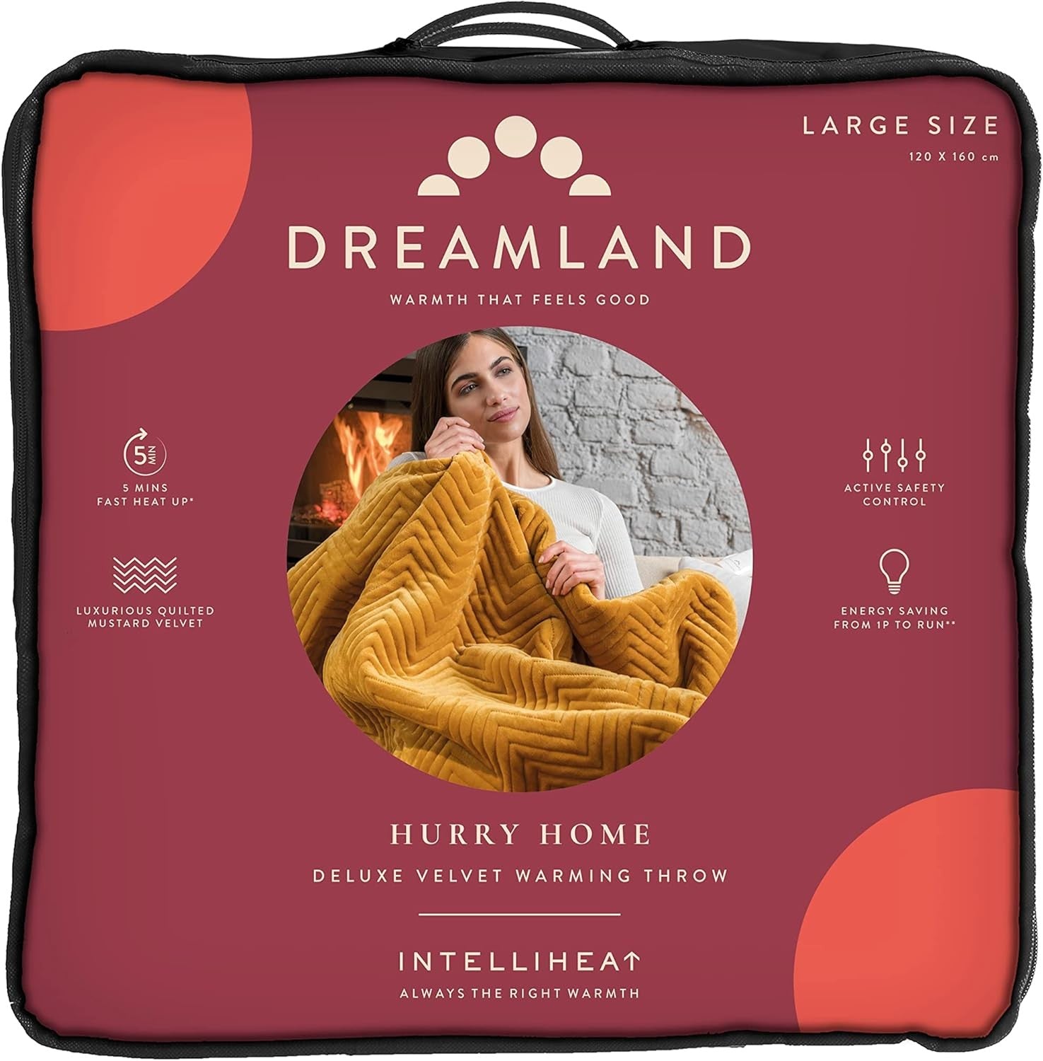 Electric Heated Throw Blanket Velvet Quilted Fast Heat Timer 160x120cm
