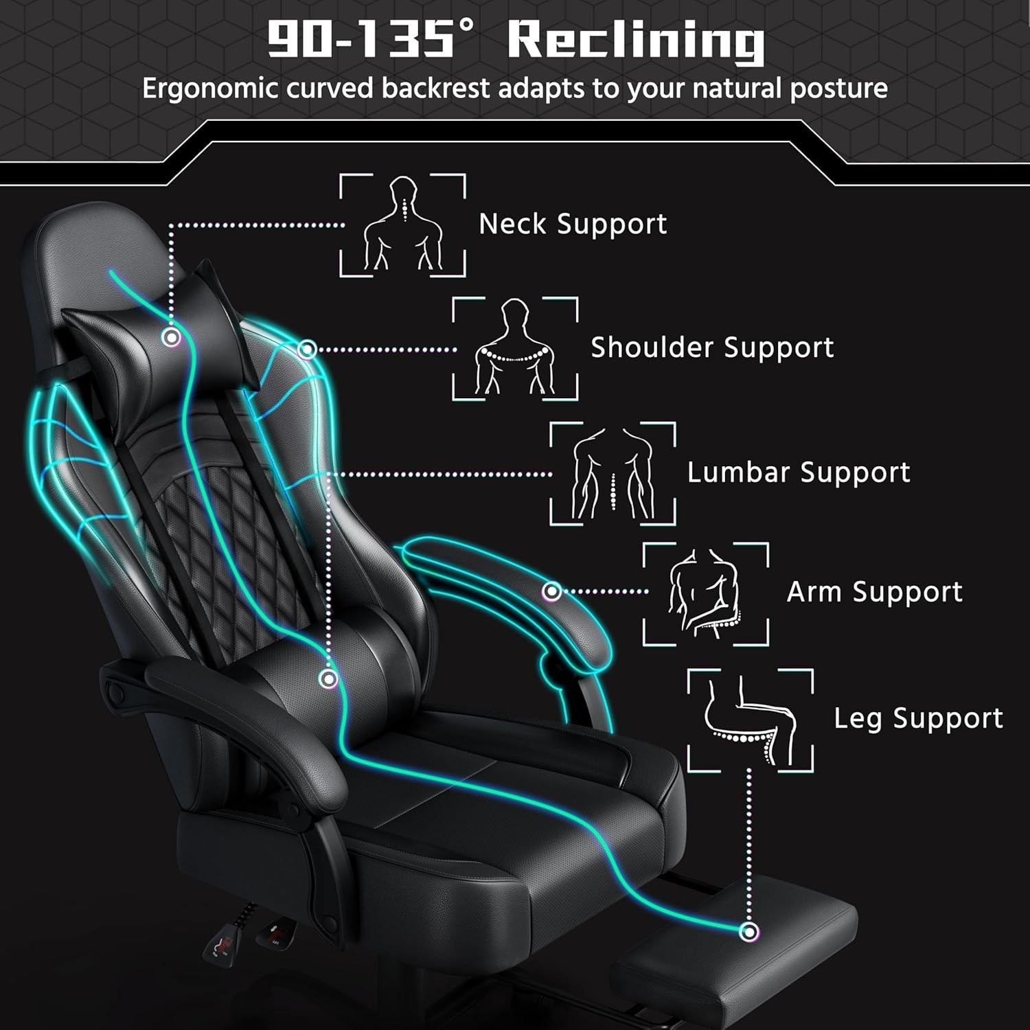 Ergonomic Gaming Chair with Footrest Massage Lumbar