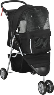 Pet Travel Stroller Dog Cat Pushchair 3 Wheel Jogger Folding Carrier Black