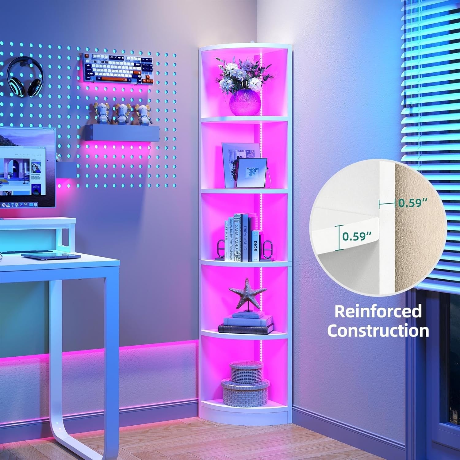 5-Tier LED Corner Bookshelf – Modern Tall Display Unit with Bluetooth & Storage