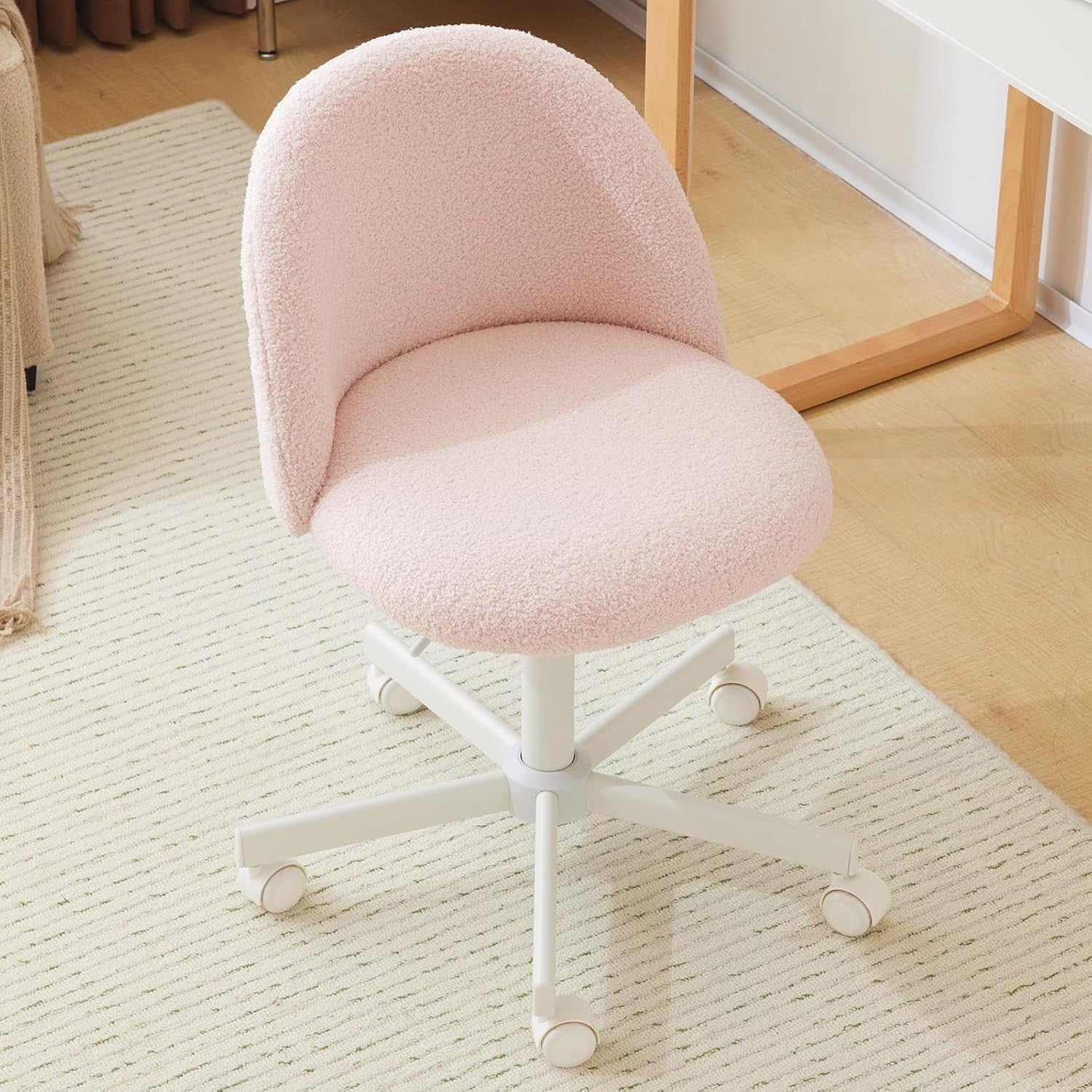 Gentle Pink Teddy Fleece Desk Chair – Adjustable Height Swivel Office Seat