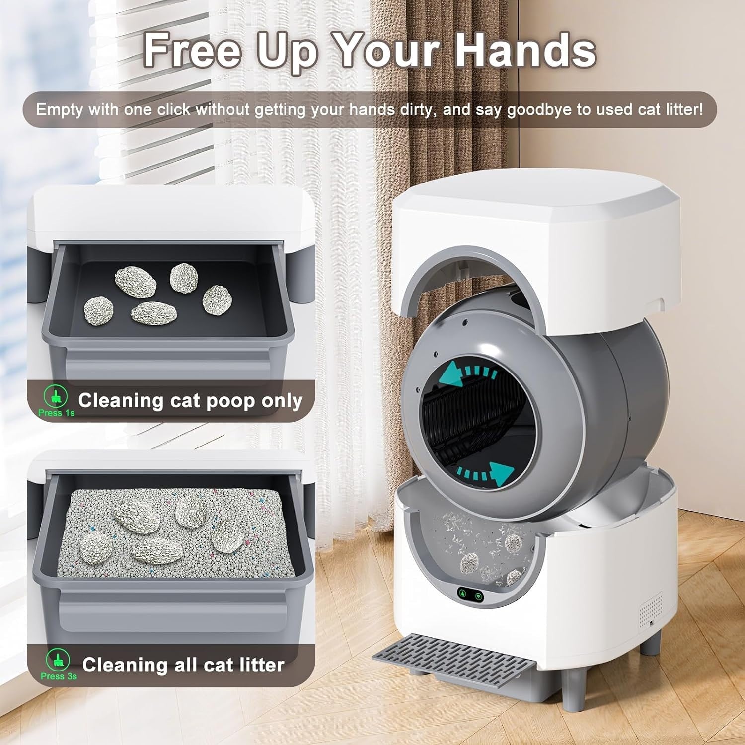 90L Self Cleaning Cat Litter Box App Control Odor Free Multi Cat