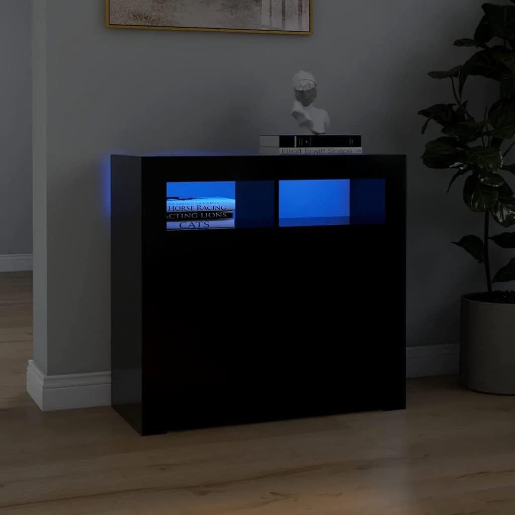 Concrete Grey LED Sideboard Cabinet Cupboard Storage Unit 80cm Modern Home