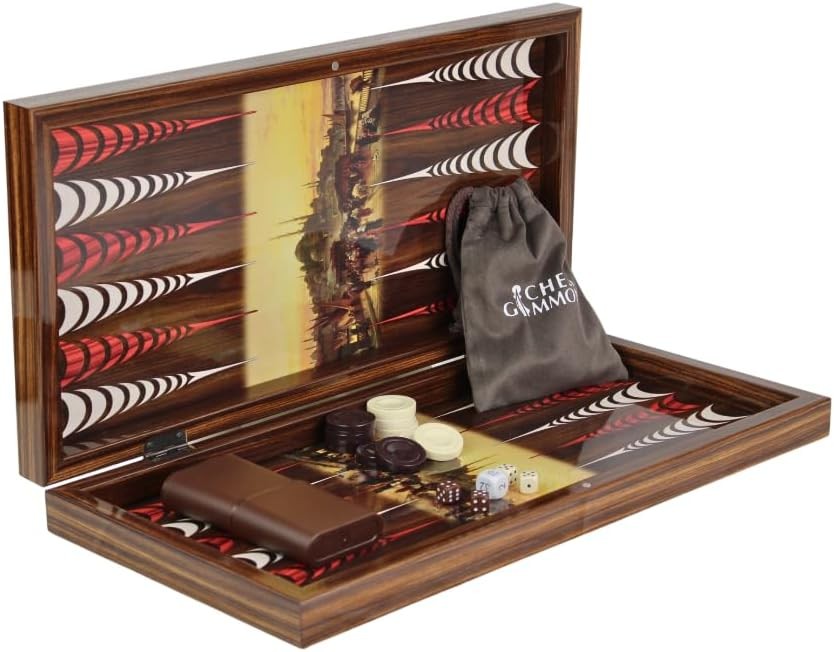 Wooden Backgammon Set 20 Inch Istanbul Design Folding Luxury Board Game