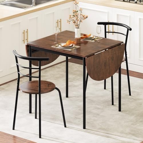 3-Piece Folding Dining Set Drop Leaf Table and Chairs Rustic Brown Black