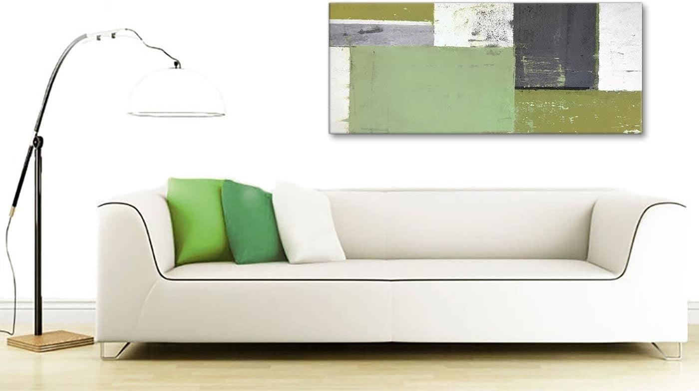 Large Green Grey Abstract Canvas Wall Art Modern Painting 119x52cm