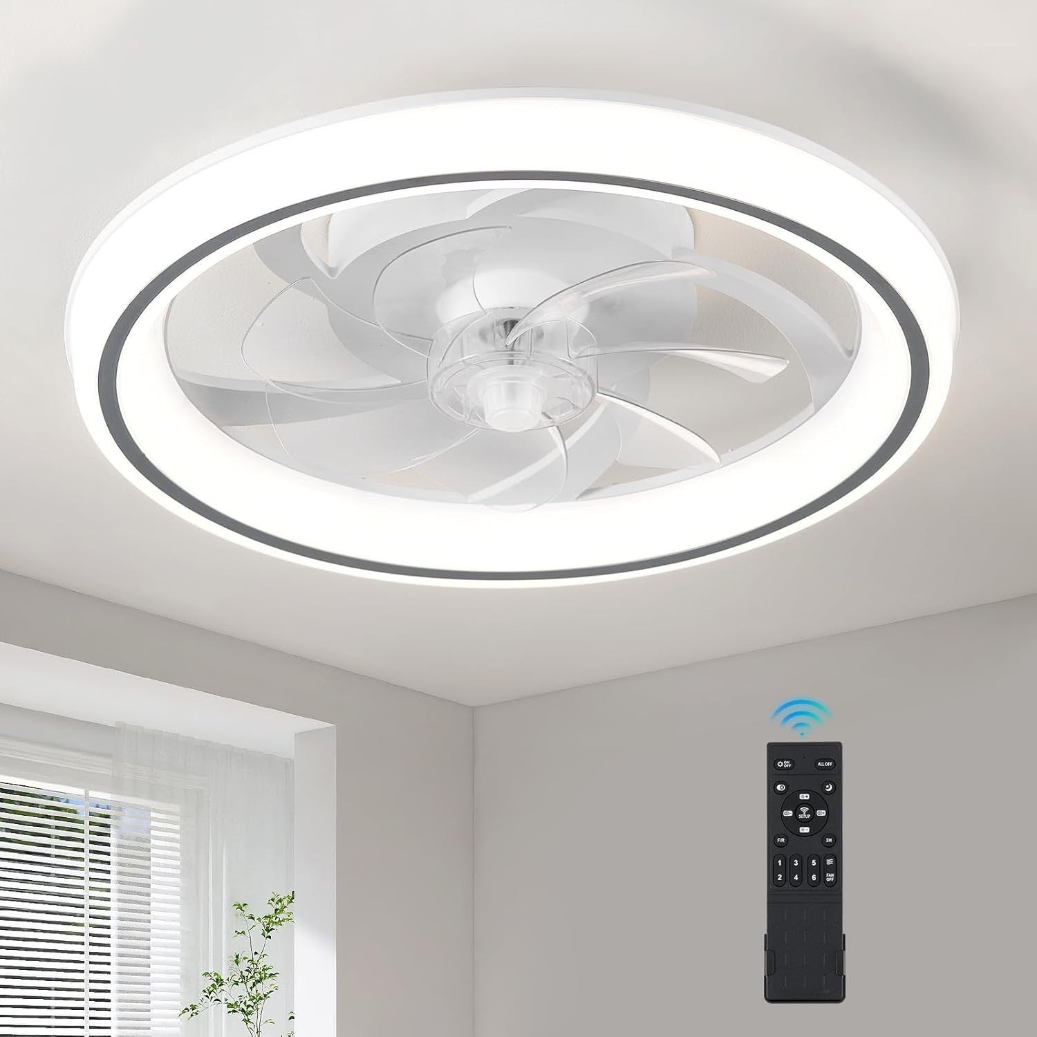 48cm Modern Ceiling Fan Light with Remote, 6 Speeds, Dimmable LED 3-Color
