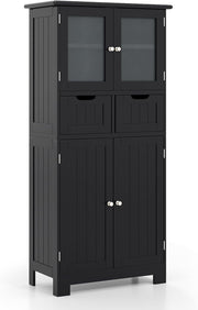 Black Freestanding Storage Cabinet with Glass Doors & Drawers Shelves
