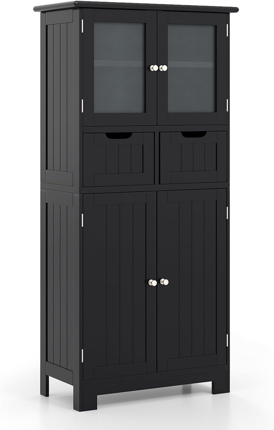 Black Freestanding Storage Cabinet with Glass Doors & Drawers Shelves