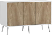 Oak Sliding Door Sideboard Cabinet White Frame Modern Storage Unit