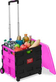 Blue/Black Foldable 50L Shopping Trolley – Telescopic Handle & Lid
