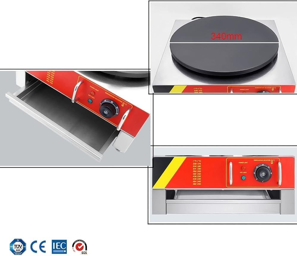 34cm Electric Crepe Maker 3Kw Commercial Non-Stick Pancake Griddle Stainless