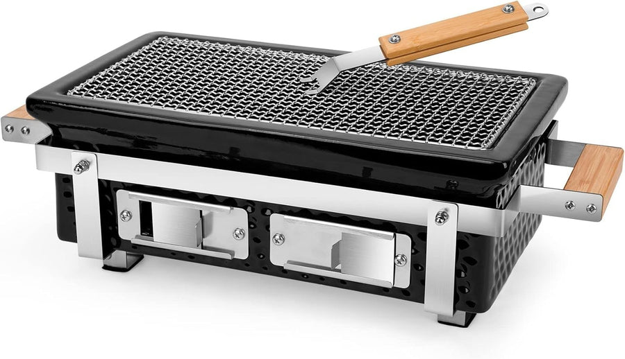 Portable Ceramic Charcoal BBQ Grill Tabletop Stainless Steel Grate