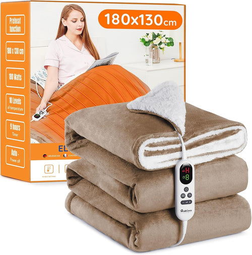 Electric Heated Throw Blanket Fast Heat 10 Levels Sherpa 180x130cm
