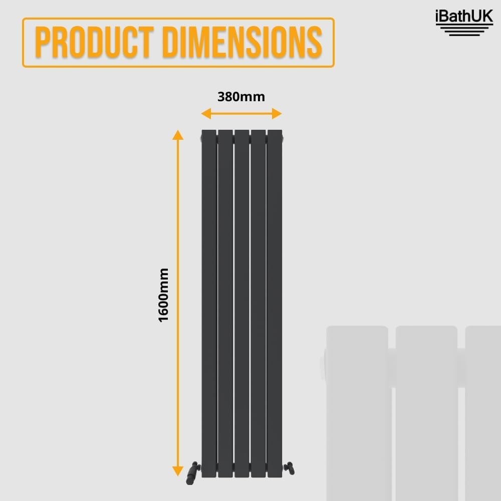 Tall Anthracite Vertical Radiator Slim Double Panel 1600x380mm Bathroom