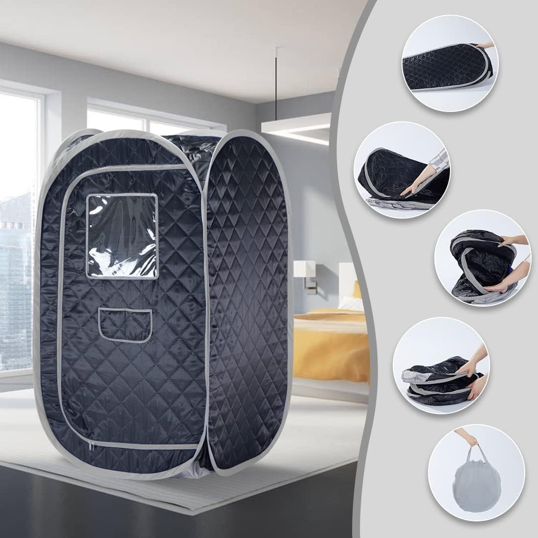 Portable Sauna Tent Foldable One Person Full Body Spa Detox Therapy Black