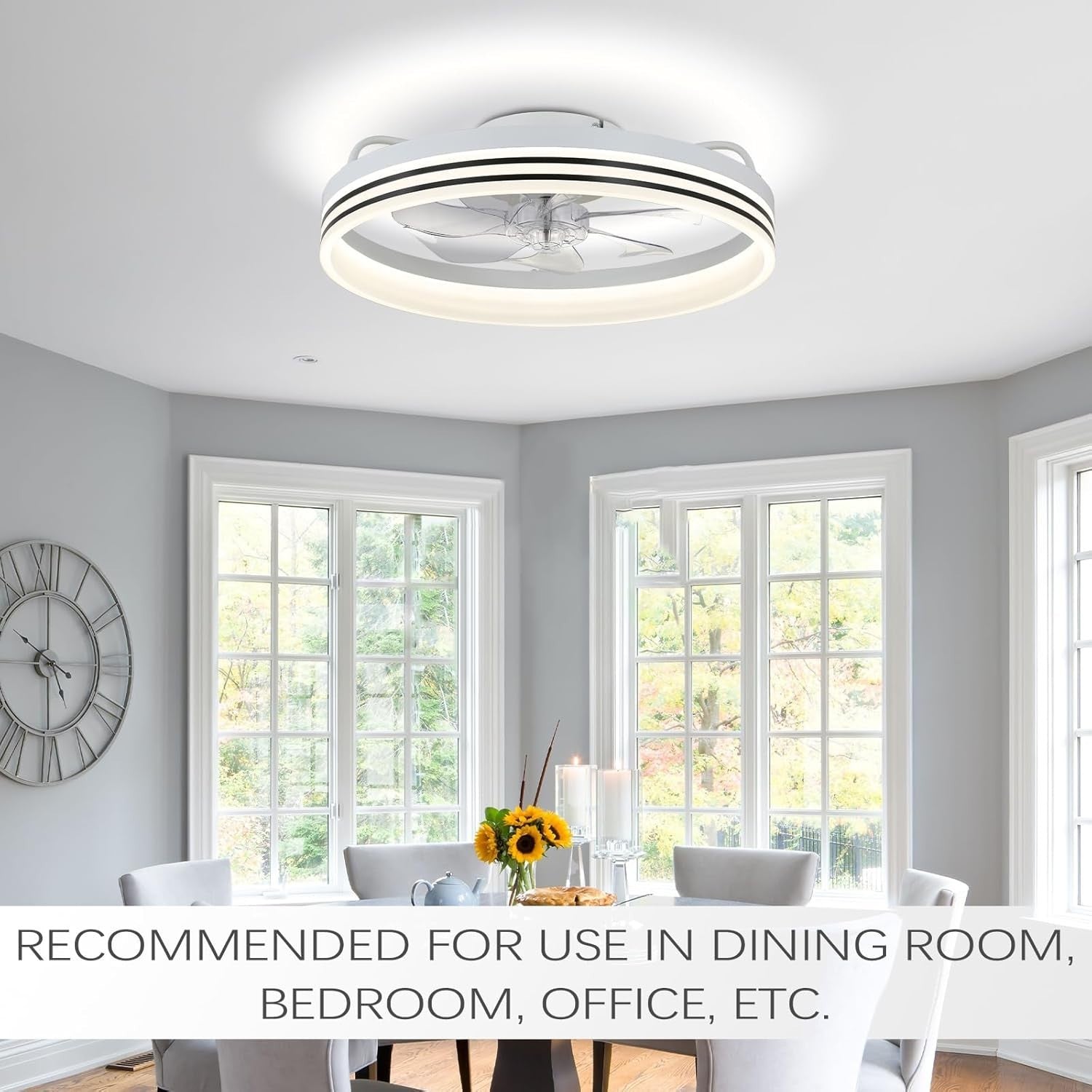 Ceiling Fan with Light, 6 Speeds, Dimmable, Reversible, 20" White