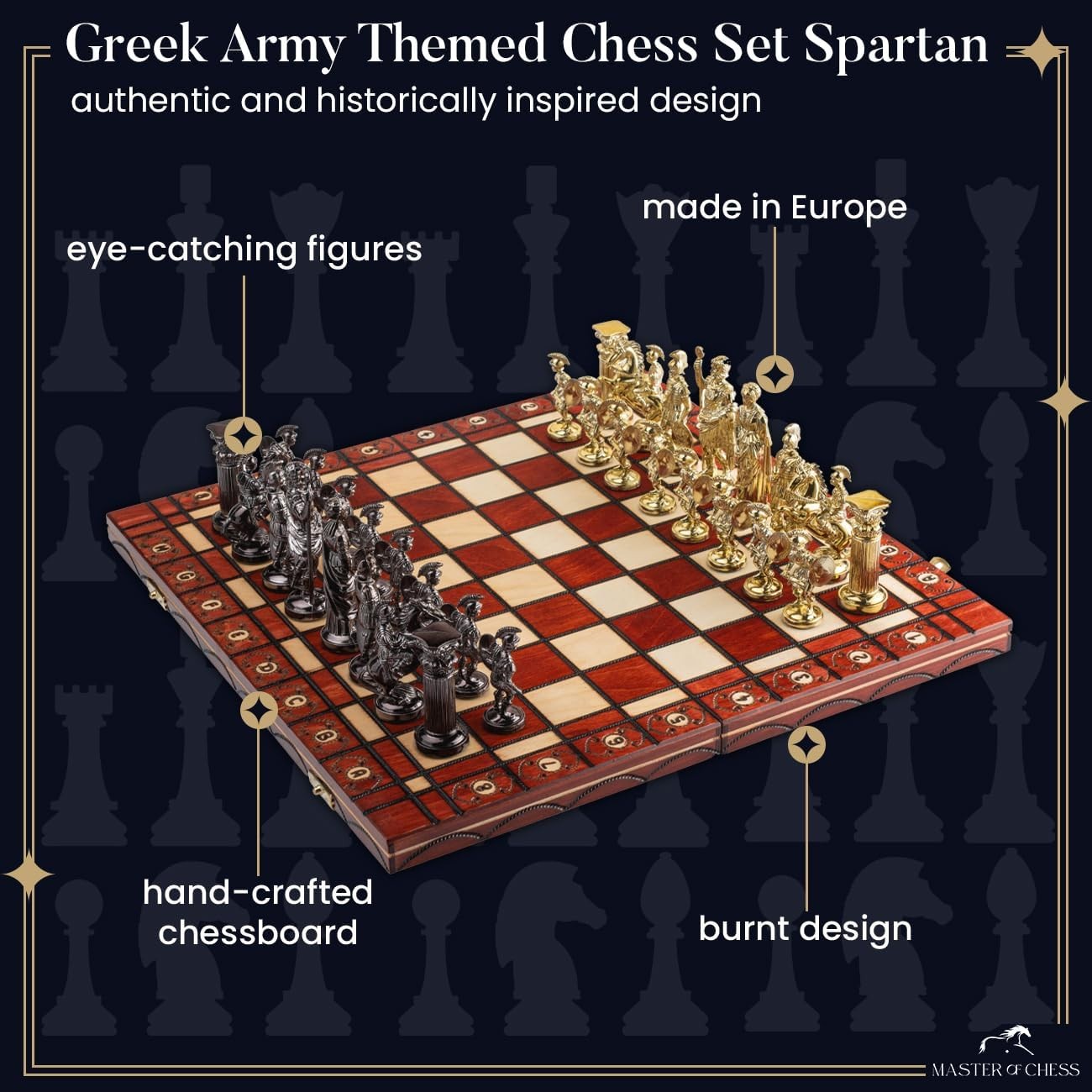 16" Luxury Spartan Chess Set Weighted Chrome Pieces & Inlaid Wooden Board