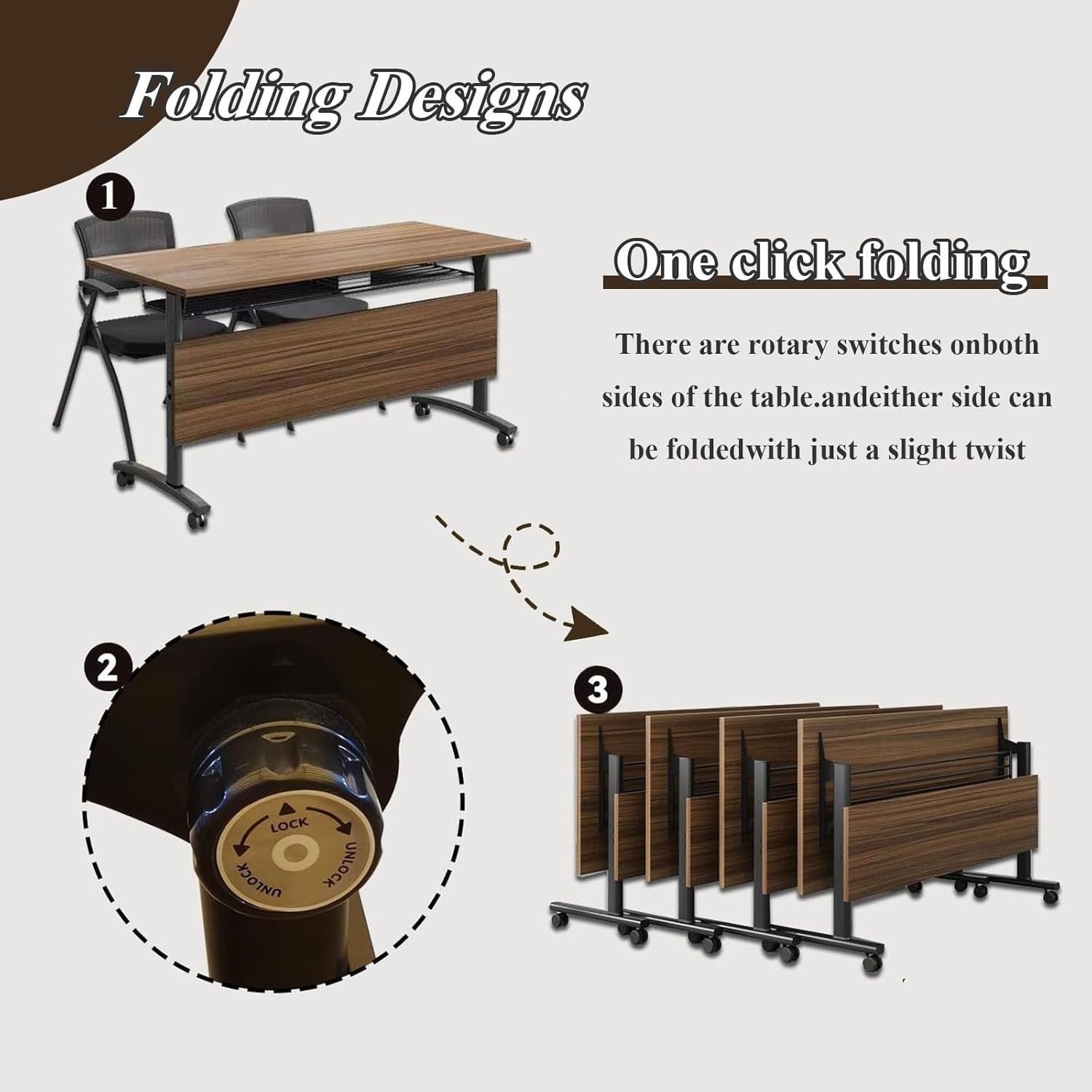 Mobile Folding Conference Table – Flip-Top Desk w/ Locking Wheels for Training