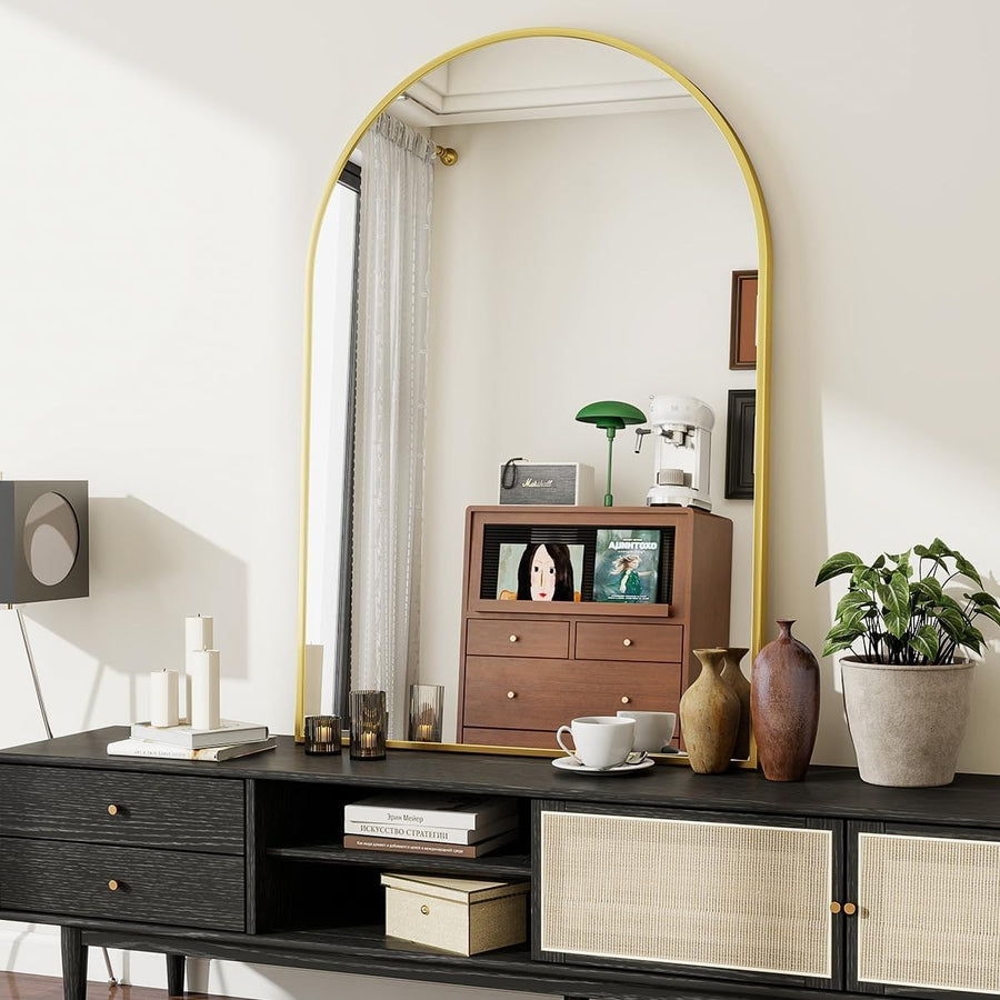 Gold Arch Wall Mirror 100x75cm Elegant Shatterproof Frame for Bathroom