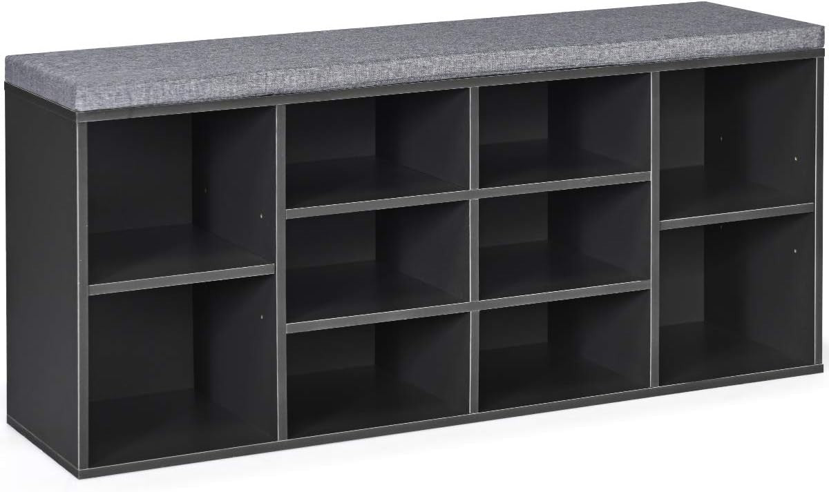 Modern Shoe Storage Bench with Cushion & Adjustable Shelves 104x30x48cm