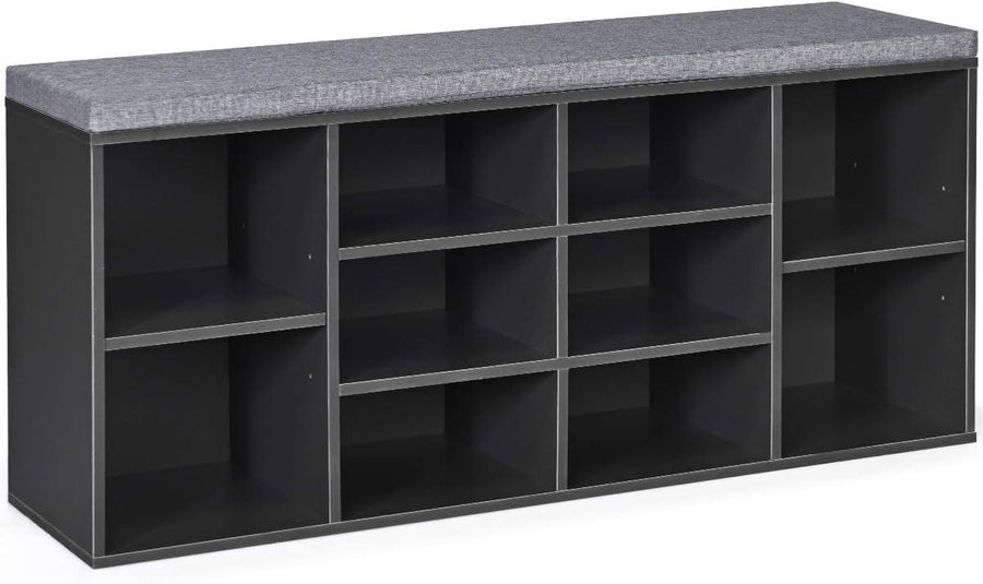 Modern Shoe Storage Bench with Cushion & Adjustable Shelves 104x30x48cm