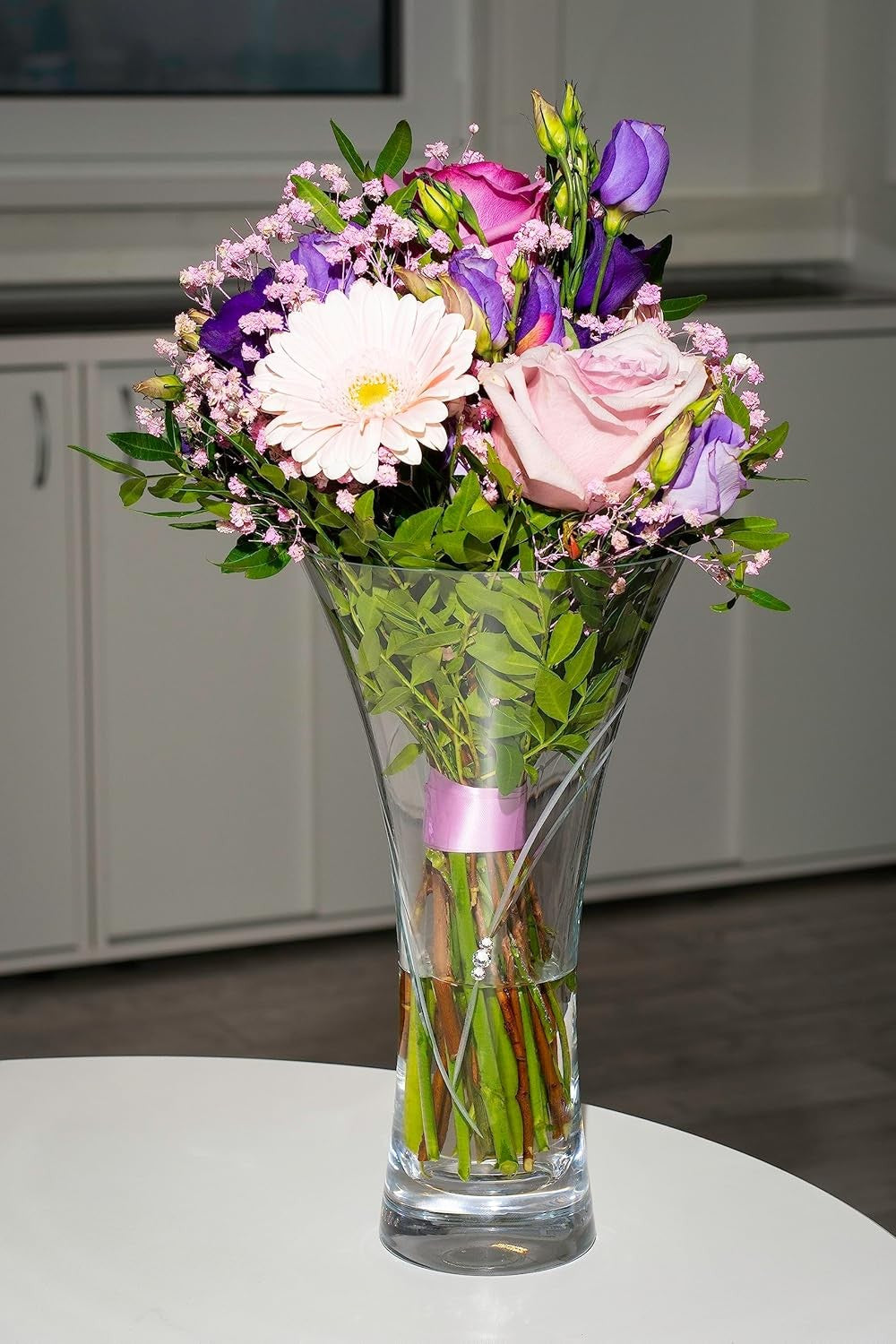 Crystal Trumpet Vase 25cm Hand Cut Clear Glass Flower Home Decor