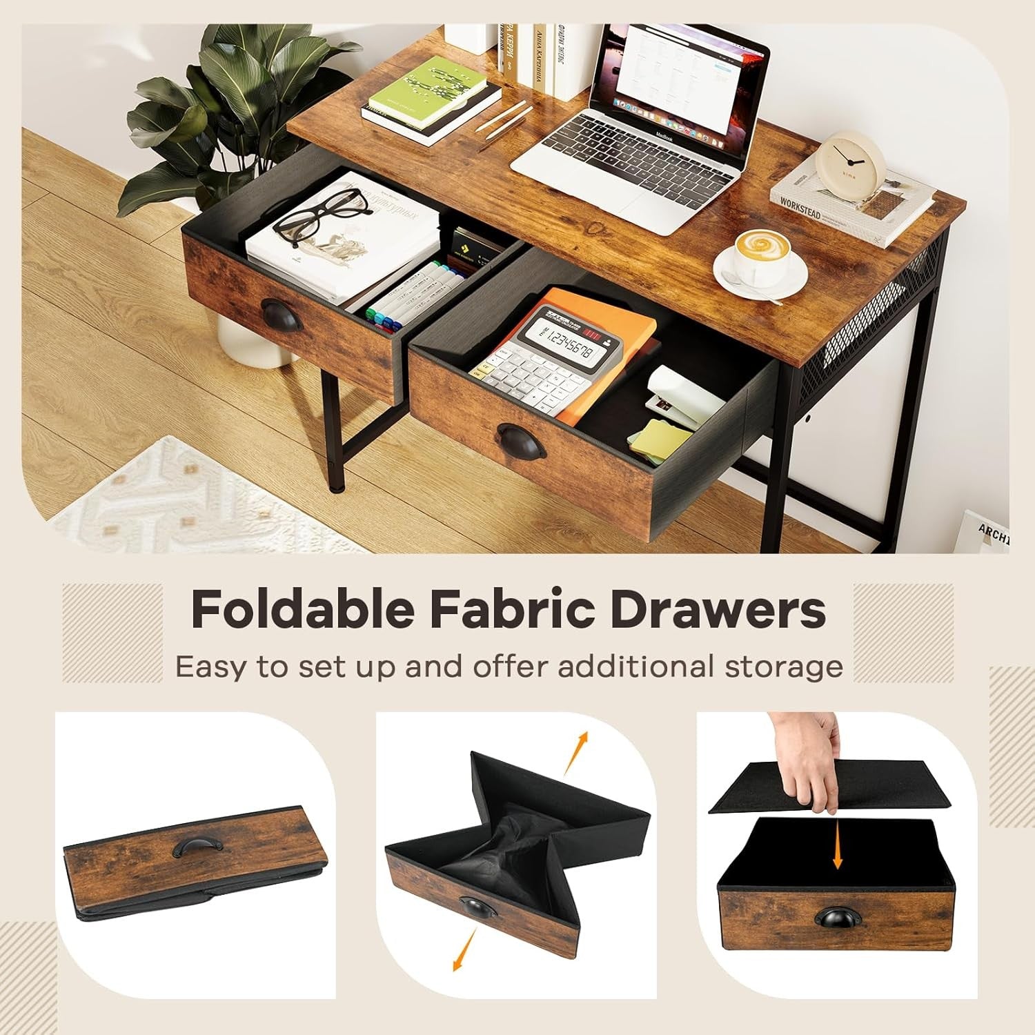 Computer Desk with Drawers Rustic Brown Black Home Office Study Table