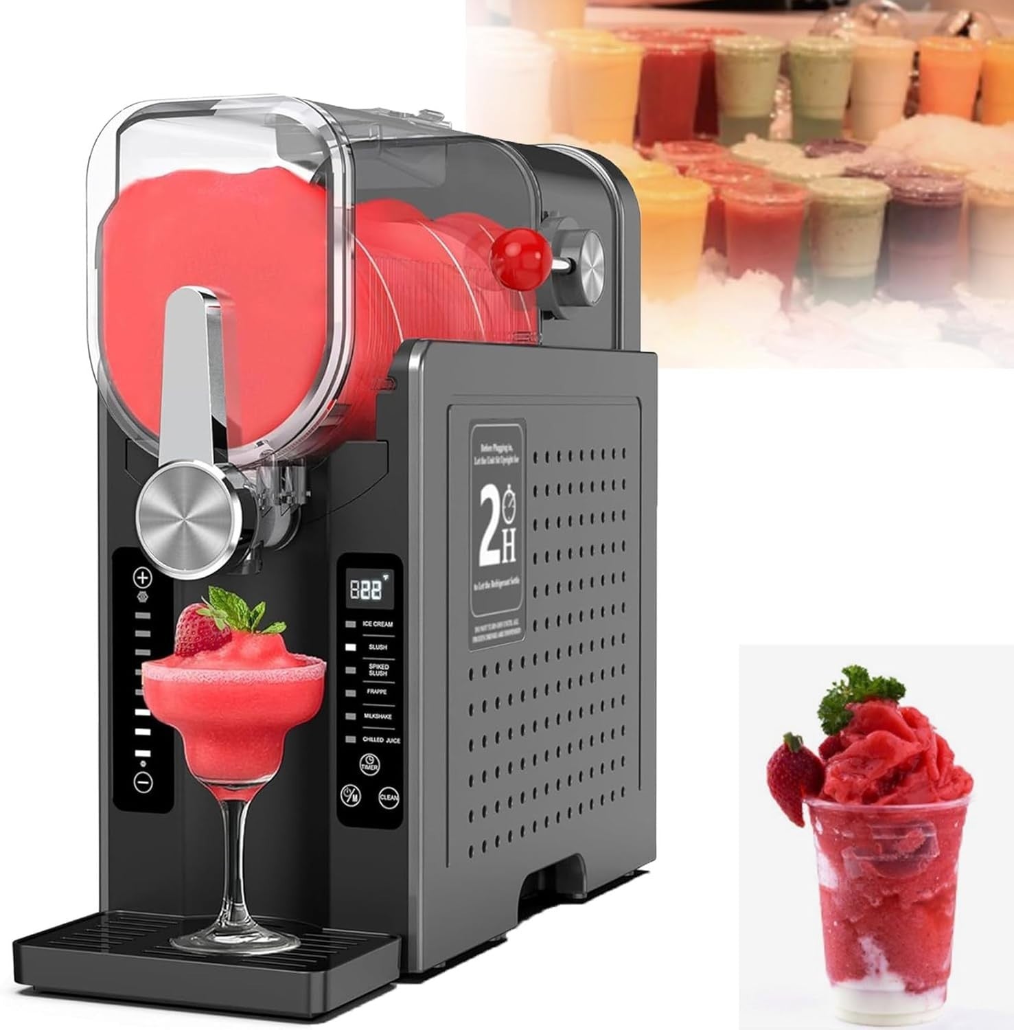 Commercial Slush Machine Frozen Drink Maker Auto Clean 1.6L Fast Freeze