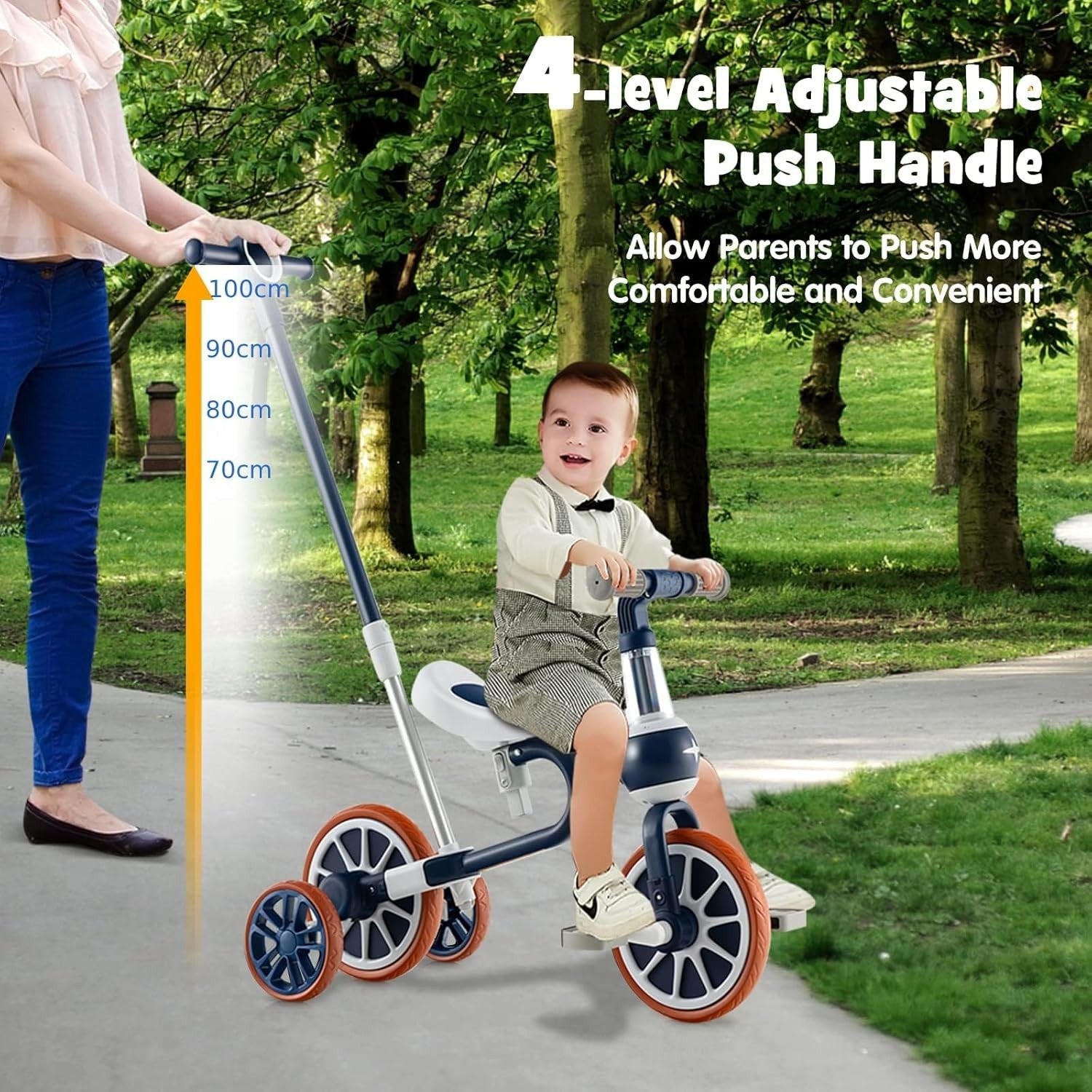 4 in 1 Kids Trike Balance Bike Push Tricycle Adjustable Handle EVA