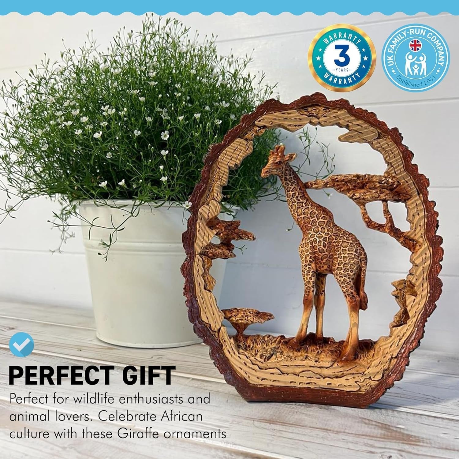Wood Effect Giraffe Ornament Home Decor | Rustic Resin Sculpture | 17.5cm